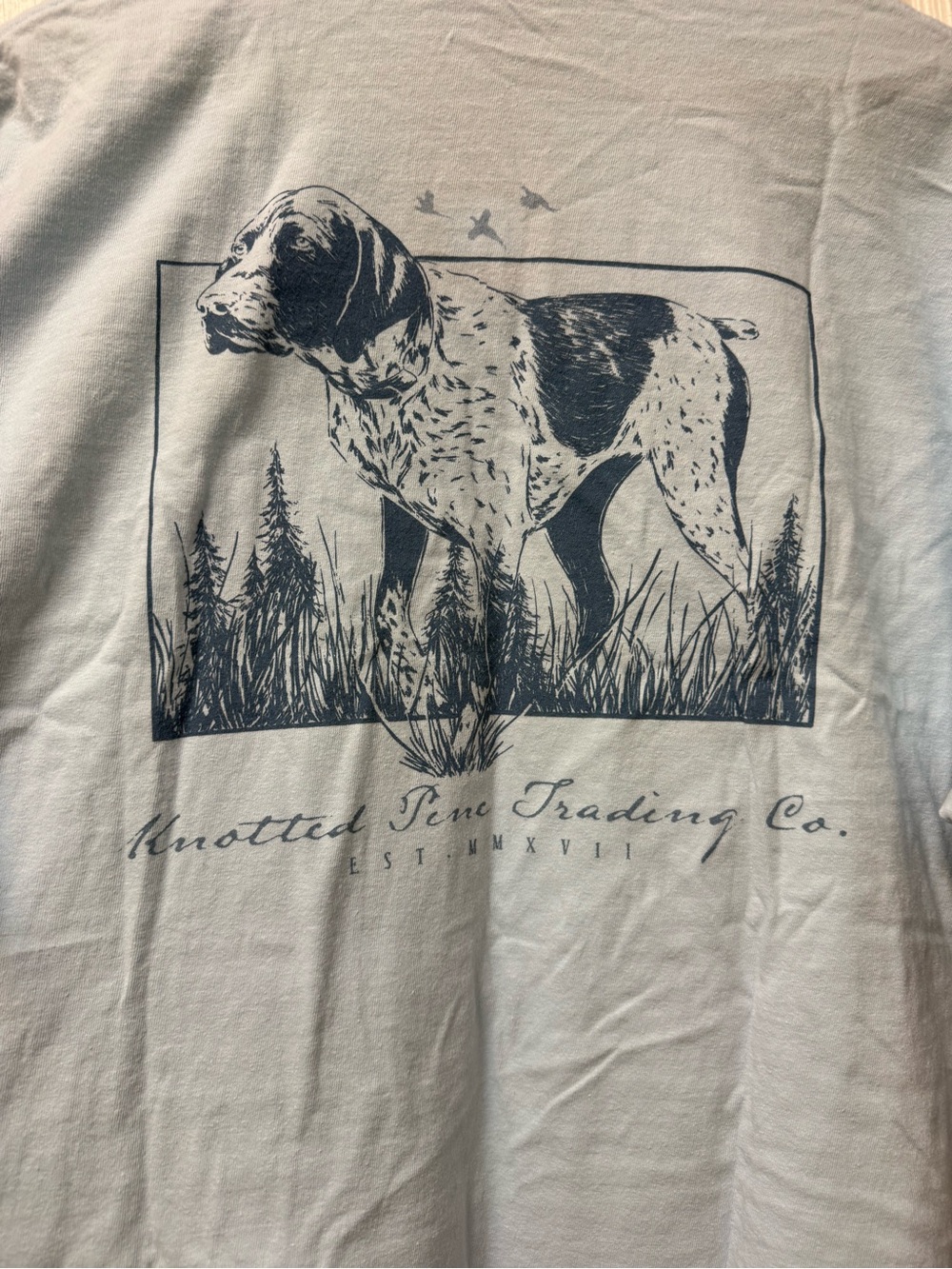 Knotted Pine Trading Co. Dog Graphic Tee - Light Blue with Navy Print